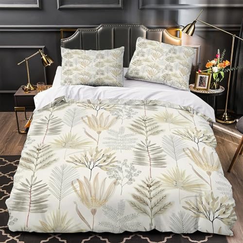 Housse de couette microfibre feuille vintage 135x200cm pour lit simple