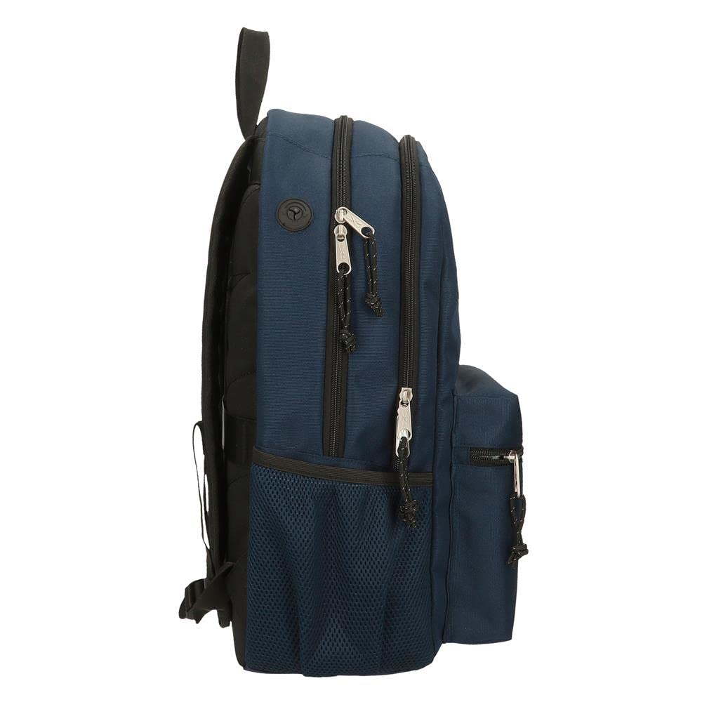 Reebok Boston, mochila escolar, mochila negro y azul fabricada en poliéster, Tirantes anchos, ergonómicos y acolchados, varios compartimentos, de Joumma Bags