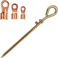 SLNNROA 14.57 Inch Copper Clad Grounding Rod Kit with 20/50/80A Lugs for Electric Fences & Generators
