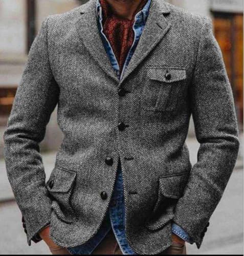 Men's Herringbone Suit Jacket Single Breasted Button Coat for Party Banquet Daily2