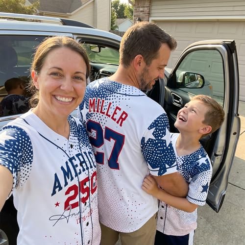 Custom USA Baseball Jersey - Camiseta deportiva patriotica personalizada con nombre y numero para hombres y mujeres miniatura 2