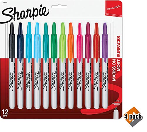 Sharpie 32707 Retractable Permanent Markers, Fine Point, Assorted Colors, 12 Count - Pack 4