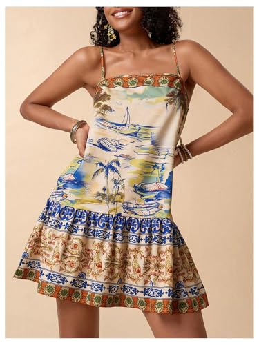Image of Floerns Women's Sleeveless Cami Dress Floral Flounce Hem Summer Short Dresses