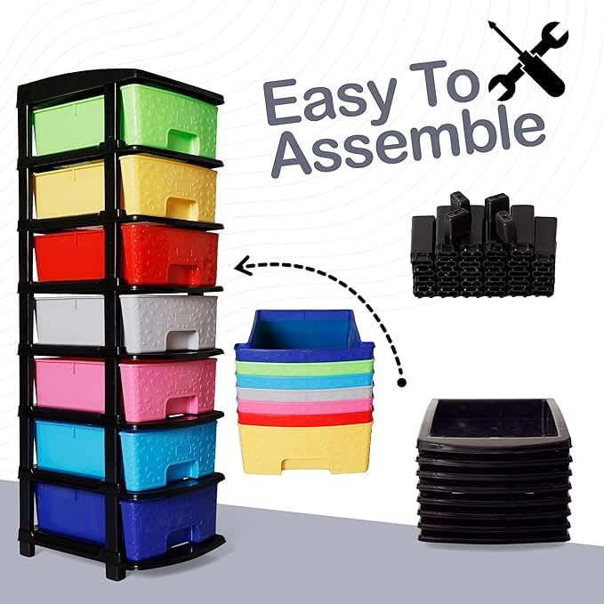 Image of KITCHIVO Plastic Modular Drawer Storage Chest Of Drawers Organizer Storage Box, Large Stomo Racks For Multipurpose Anti-slip Shoes Organizers (Stone & Multi, 7 Layer)