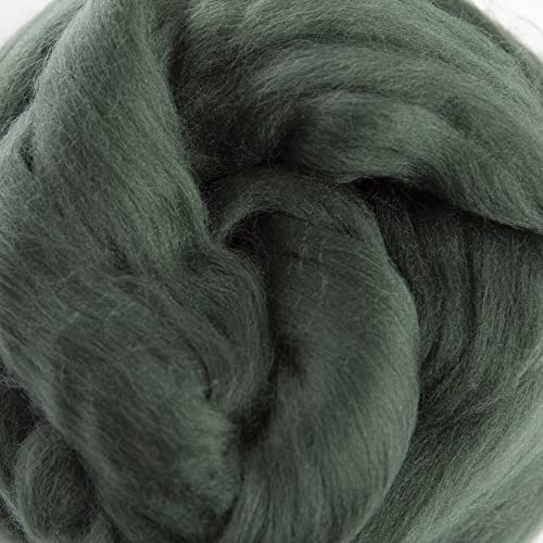 Image of Desert Breeze Distributing - 100% Natural Merino Wool Roving, Wool for Spinning, Tapestry Yarn, Needle Felting, Wet Felting, Big Yarn Roving, 19 Micron, 70mm Staple Length, 8 OZ Size, Color Pine Green