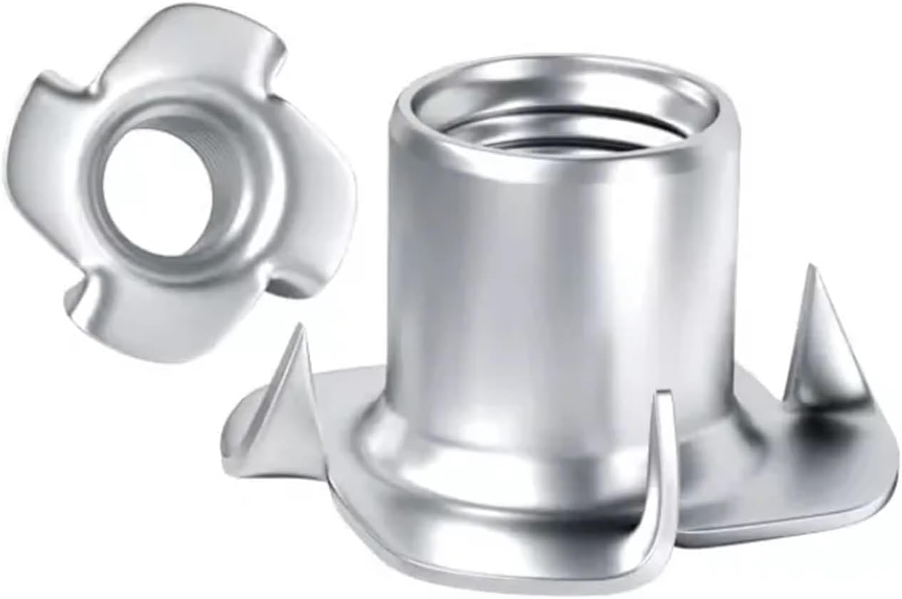 T Nuts 200Pcs Zinc Plated Four Claws Nut Speaker Nut T-nut Blind Tee Nuts with Pronge Furniture(M8)