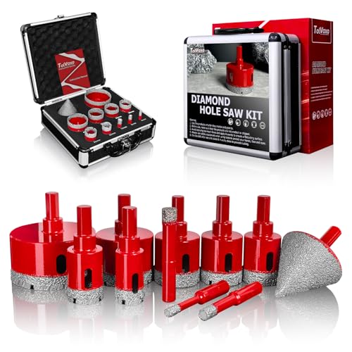 Diamond Hole Saw Kit, Tile Hole Saw Kit Vacuum Brazed 11Pcs (1/4"-2-1/2")