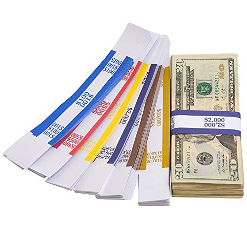 Essential 7.5 X 1.25 Inches 300 Assorted Currency Straps Self Sealing Currency Bundles Bands Money Bill Band Strap (300 Assorted, 50 Of Each Colors) #TOP1