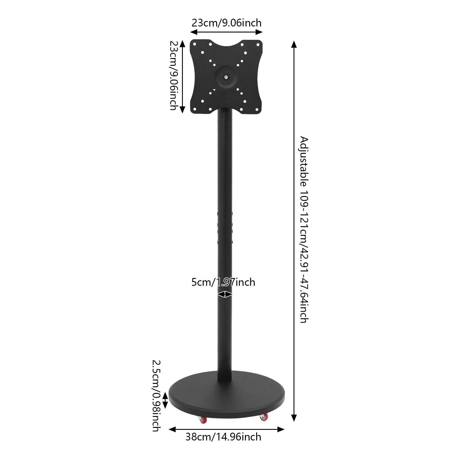 Supporto per TV mobile con ruote e girevole a 360°, universale, portata massima 30 kg, per TV da 10 a 42 pollici, max. VESA 200 x 200, altezza 109 – 121 cm, ideale per soggiorno, camera da letto