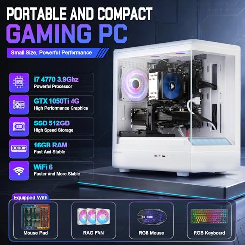 Image of GPVHOSO Prebuilt Gaming PC Desktop, Intel Core i7-4770, GTX 1050 Ti 4GB