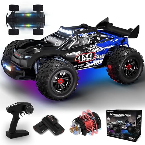 Ferngesteuertes Auto 40KM/H, 1/14 RC Auto mit 7 Farben Lichtern, 2.4GHz Monstertruck Ferngesteuert mit 2x 2000mAh Akku, 4WD Ferngesteuerter Monstertruck RTR All Terrain, RC Truck für Kinder Erwachsene