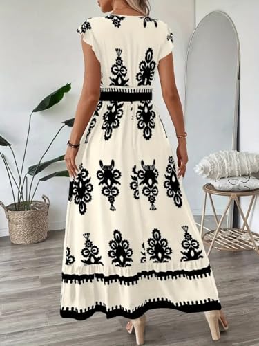 Image of PerZeal Women's 2026 Summer Short Sleeves Dresses Boho Floral Print Tiered Casual Flowy Long Maxi Dress