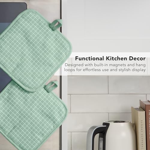 KITCHENAID Gourmet Series Gridlines Pot Holders 2-Pack Set, Heat Resistant up to 600°F, Soft Silicone Grip, Magnetic Cuff, Pistachio Green, 8"x8" - image 6