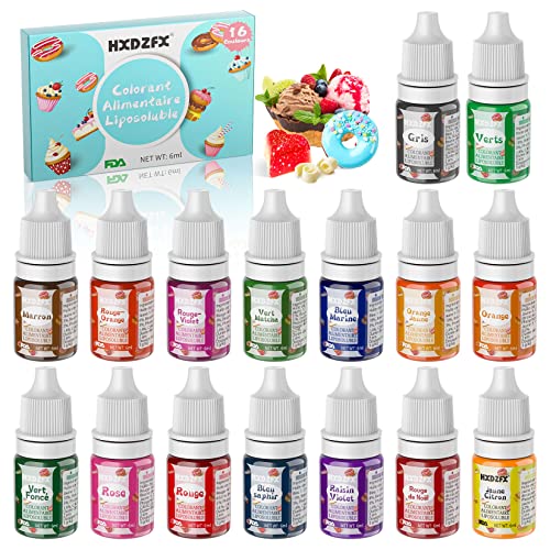 Colorant Alimentaire Liposoluble - 16 Couleurs Concentrées Colorants Alimentaires Set, Food Colouring pour Les Crème, Décoration de Gâteau, Décoration de Pâtisserie, Chocolat, Glaçage - 6ml