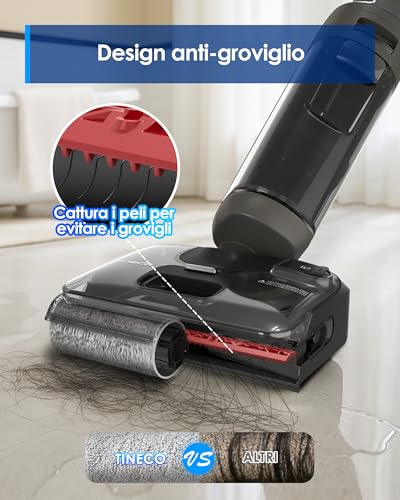 Tineco FLOOR ONE i6 Stretch, Aspirapolvere e Lavapavimenti 2 in 1, 20000Pa, Design Piatto 180°, Anti-Groviglio, Autopulente, Asciugatura 85℃, 40 Min Autonomia, Batteria Pouch Cell - Immagine 5