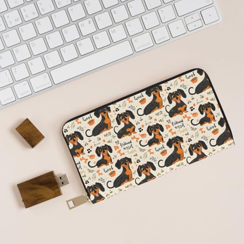 Leather Thin Slim Wallets for Women Men - Fashion Cartoon Cute Puppy Print Card Wallet Holder with Zipper 5
