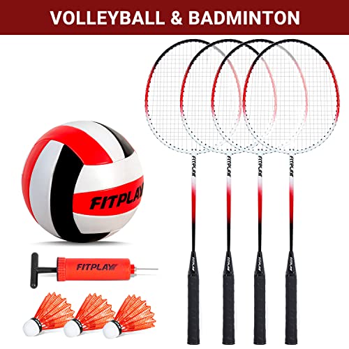 Fitplay Portable Volleyball And Badminton Net Set, Professional Volleyball Net Outdoor With Anti-Sag System And Height Adjustable Poles, Included Volleyball,Integrated Badminton Racket And Shuttlecock #TOP7