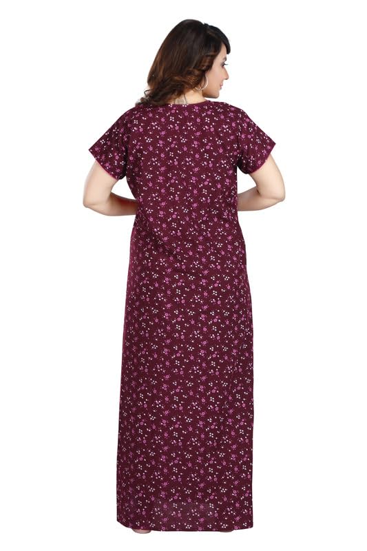 Image of CLOUD SOFT Women's Cotton Printed Pleated Full-Length Nighty with Pocket | Soft Comfortable Night Dress, Sleepwear & Homewear (CS7001)