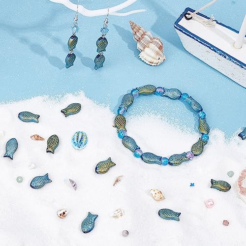 SUNNYCLUE 1 Box 100Pcs Fish Beads Bulk Glass Fish Bead Charm Summer Sea Ocean Animal Spacer Beads Double Sided Small Fish Loose Bead for Jewellery Making Beading Kit Elastic Thread DIY Bracelet Craft - Image 4