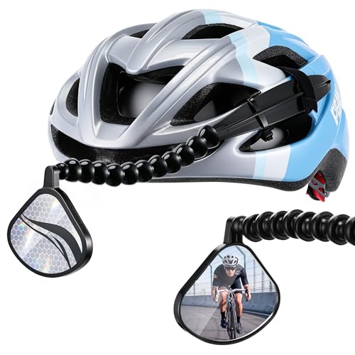 Bike Helmet Mirror, 360° Adjustable Bicycle Helmet Mirror with Rear Reflector, Lightweight Flat Rear View Bike Mirrors for Road Cycling, MTB and Commuting Safety, Fits Vented Helmets