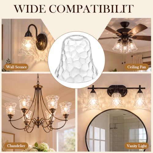 Image of Teenyyou 6 Pcs Clear Hammered Bell Shaped Glass Lamp Shade Replacement | Globe Ceiling Fan Light Cover with 1-5 /8'' (42mm) Fitter for Chandelier Wall Sconce Pendant Light Bathroom Vanity Fixture