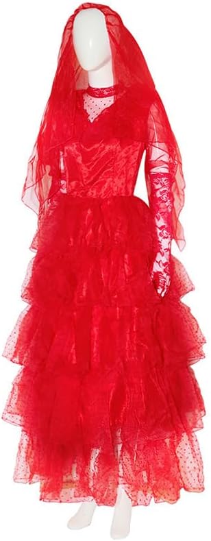 Red Gothic Wedding Bride Costume Adult Women Red Bride Wedding Dress with Veil