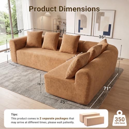 Image of Claiks 106 inch Cloud Boneless Couch, L-Shaped Sectional Sofa, Brown