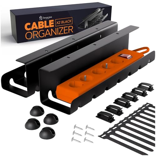 Zenacasa Organizzatore Cavi Scrivania (Set da 2) in Acciaio Nero - Montaggio Rapido e Facile - Nascondi Cavi Scrivania Resistente e Pratico - Fino a 5 kg