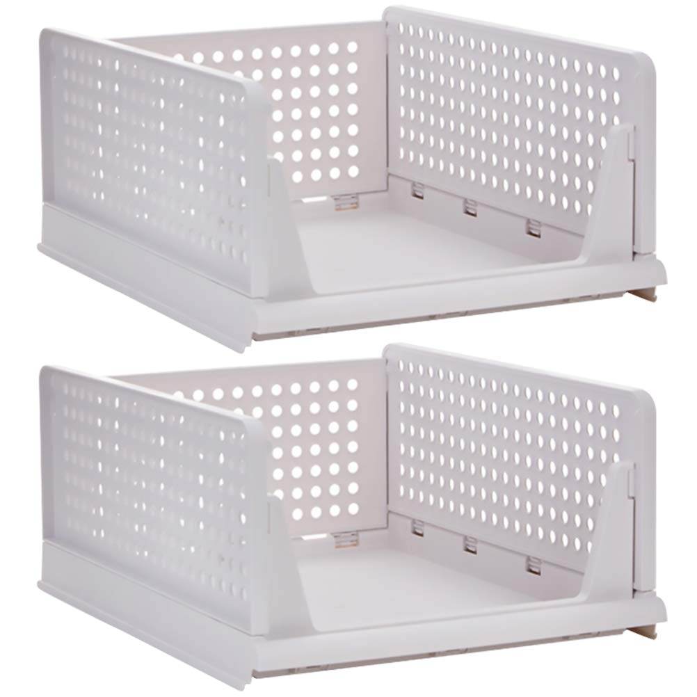 Kichvoe Organizzatore Armadio 2 Pezzi Cassetti Impilabili in Plastica 43x18x32,3 Cm Scomparti e Ventilazione per Guardaroba e Camera da Letto