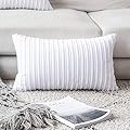 UGASA Velvet Pillow Covers Striped, Decorative Throw Cushion Case with Hidden Zipper for Home Couch/Bedroom/Car, Soft Cozy Solid Oblong, 1 Pack (12"x20", Pure White)