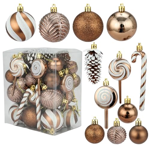CGVG 40er Weihnachtskugeln Set Rot Christbaumkugeln Kunststoff Weihnachtsbaumschmuck Bruchsichere Weihnachtsbaumkugeln Christmas Decorations Weihnachten Dekoration Tannenbaumschmuck (Braun)