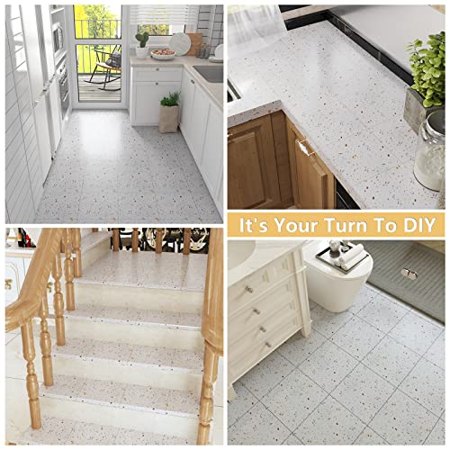 Miniatura 5 de Veelike Suelo Vinilo Autoadhesivo Marmol Blanco Suelo Vinilico Granito Terrazo Vinilo Suelo Autoadhesivo Azulejos Papel Adhesivo Para Azulejos Baño Baldosas Adhesivas Suelo 1.5mm 30cm 30cm 24 Piezas