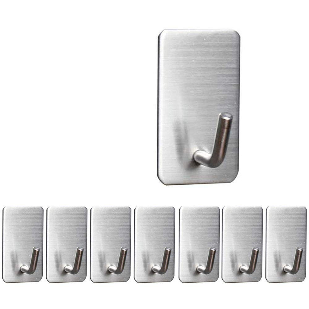 STAFUR Self Adhesive Hooks Towel Hook Heavy Duty Wall Hooks Stainless Steel Waterproof Hanger for Coat Key Hat Bag - Bathroom Kitchen Home (8 Packs)