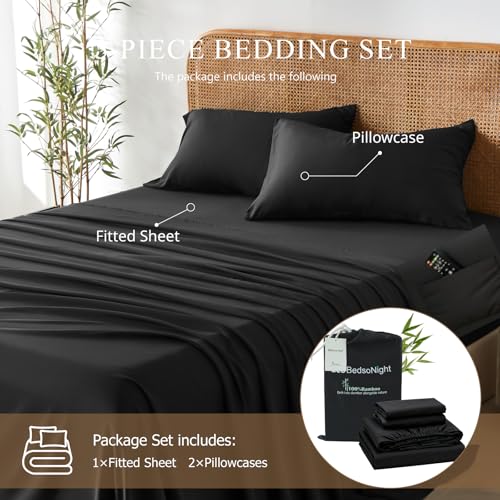Image of 100% Viscose Derived from Bamboo Sheets Queen Size, Soft & Cooling Viscose from Bamboo Sheets Set, Organically Grown,Breathable & Soft Deep Pocket Up to 18 Inches(Black)