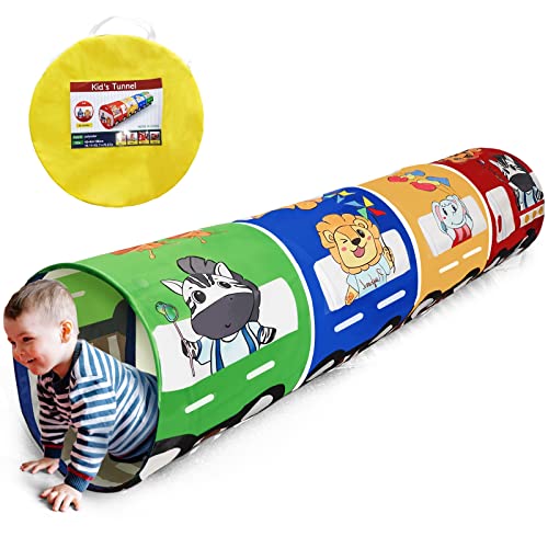6FT Kids Play Tunnel for Toddlers 1-3, Pop Up Tunnels for Kids to Crawl Through, Baby Tunnel with Cartoon Animals, Game Tent Toy, Indoor Outdoor Crawl Tube for Kids Dog Cat Pet, Gifts for Boys Girls