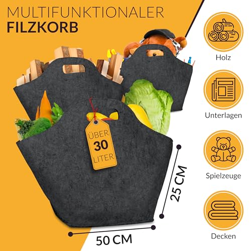 ORA- TEC Kaminholzkorb aus Filz- Kaminholztasche 45 x 24 x 40 cm- robuster Filzkorb für Feuerholz, Kaminholz & Brennholz- Allzweck Filztasche in Schwarz-6