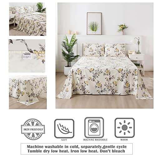 Image of FADFAY Floral Sheets Set Cal King Vintage Rose Floral Bedding Shabby Grey and Yellow Peony Sheets 800 Thread Count 100% Egyptian Cotton Super Soft Deep Pocket Fitted Sheet 4Pcs, California King Size