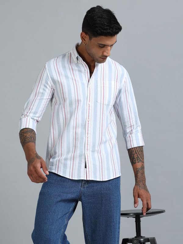 Image of Men's Cotton Regular fit Spread Collar Striped Full Sleeve Shirt