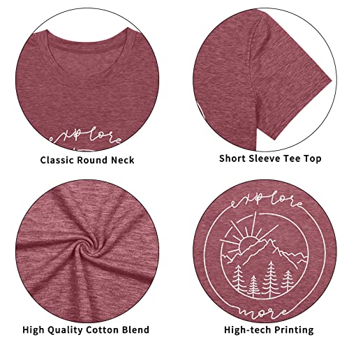 Mousya Women Mountain Graphic T-Shirt Summer Outdoors Hiking Camping Short Sleeve Round Neck Tee Tops (Dark Pink, X-Large, X_L) #TOP4