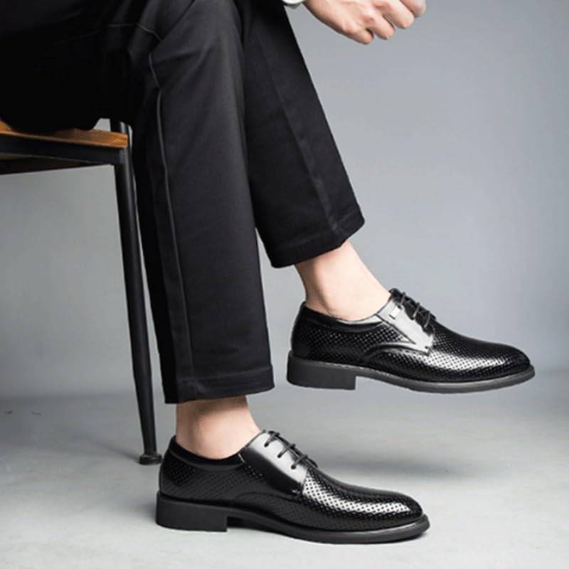 Men's Formal Leather Shoes Cap Toe Rubber Soft Sole Shoes Mesh Comfortable Rubber Soft Sole Breathable Upper Men's Business Lace-ups Shoes4