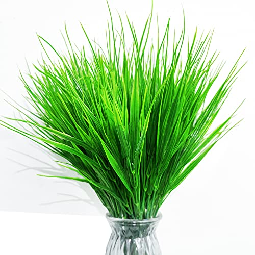 10 Bundles Artificial Plants Uv Resistant Fake Plants No Fade Faux Plants For Indoor Outdoor,Plastic Wheat Grass Garden Porch Window Box Home Farmhouse Décor(Green Grass) #TOP1