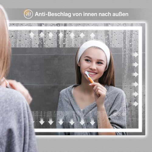Dripex LED Badspiegel 80 x 120 cm, 3 Lichtfarben, Antibeschlag fürs Bad – Ansicht 3