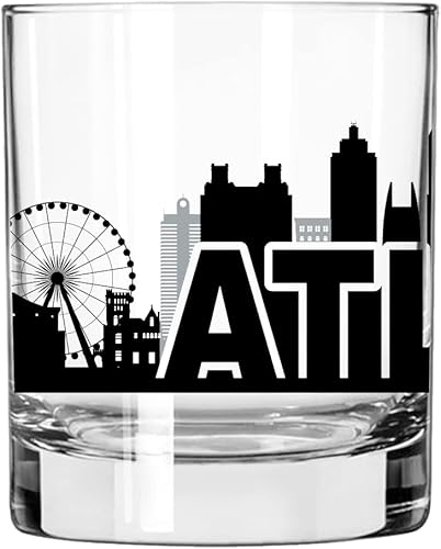 Toasted Tales Atlanta Skyline Whiskey Glass Atlanta Glass Cityscapes 11 onzas de vidrio de rocas antiguas diseño urbano de ciudad para los amantes