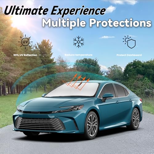Image of Windshield Sun Shade for 2012-2017 Toyota Camry Sedan Accessories | for Camry LE XLE Hybrid SE XSE Sedan, Car Front Window Sunshade, 240T Sun Visor Protector Blocks UV Rays Heat Shield