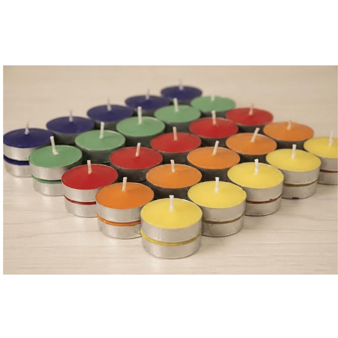 Decorative Multicolor Tealight Candles Pack of 50 | Premium Wax Tea Lights for Diwali Pooja Rangoli Wedding Birthday Home Decoration-image-9