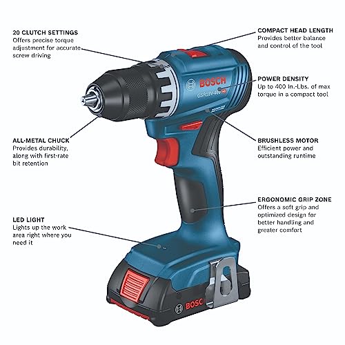 Bosch Gsr18V-400B22 18V Compact Brushless 1/2 In. Drill/Driver Kit With (2) 2 Ah Standard Batteries #TOP1