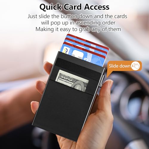Gifts for Men, Pop Up Minimalist Wallet for Men RFID Blocking Slim Credit Card Holder Front Pocket EDC Mens Wallet (Black)2