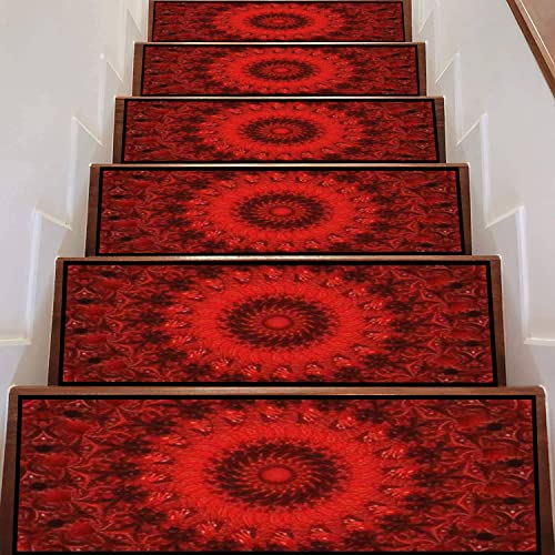 Maroon Wine Brushed Paper Red Tribal Seamless Vilet Red Raspberry Stair Treads Runner Non Slip Self Adhesive Carpet Safety Rug Mats for Wooden Steps Kids Dogs Indoor Outdoor Step Covers 13PCS