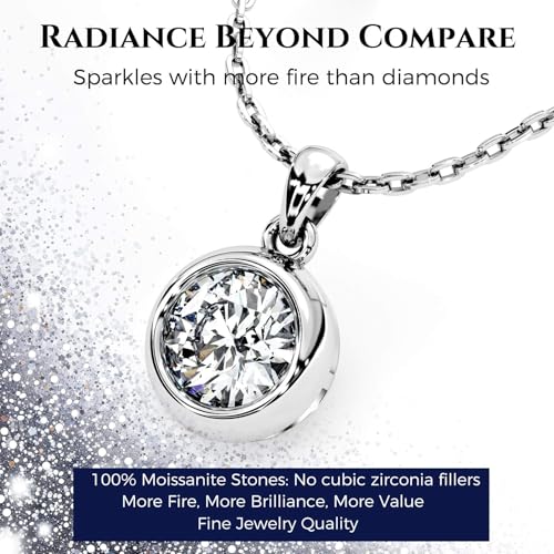 Moissanite Necklace for Women Solitaire Bezel Pendant Sterling Silver Lab Created Gem Jewelry for Her Gift for Mothers Day Wedding Anniversary Birthday to My Wife Daughter Mom Grandma Girlfriend3