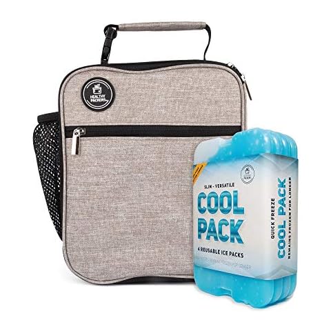 Healthy Packers Slim Long Lasting Ice Packs and Insulated Lunch Bag (Light Grey) Cover